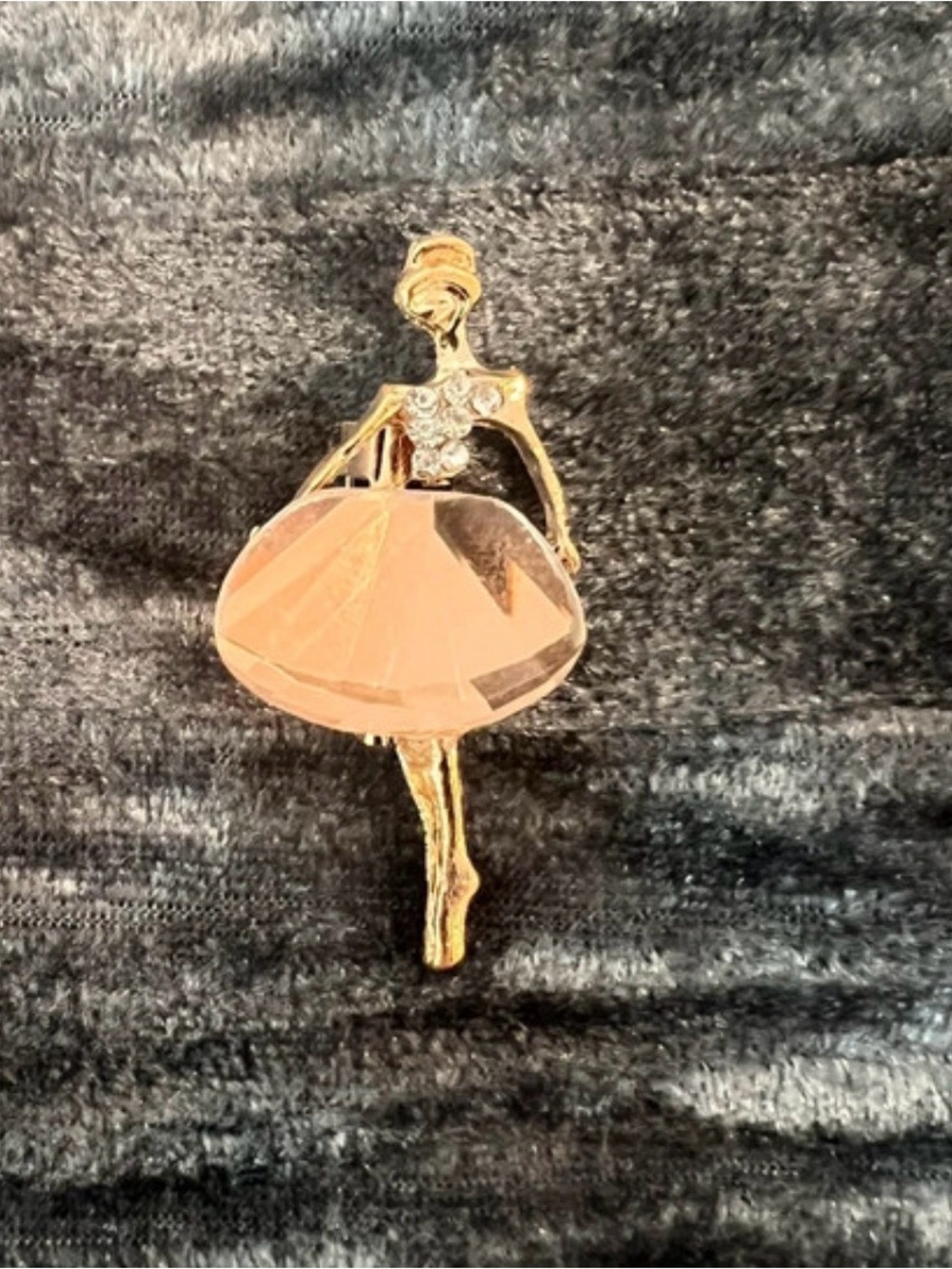 Gold Ballerina Brooch with Peach Crystal Skirt